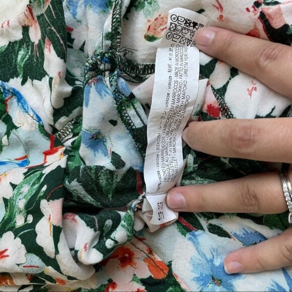 Zara Basic | Z1975 Denim Floral Halter Ruffle Sleeveless Mini Dress | Size Large - Picture 9 of 12